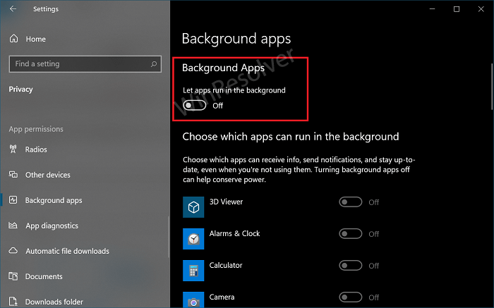 Let apps run in the background of windows 10