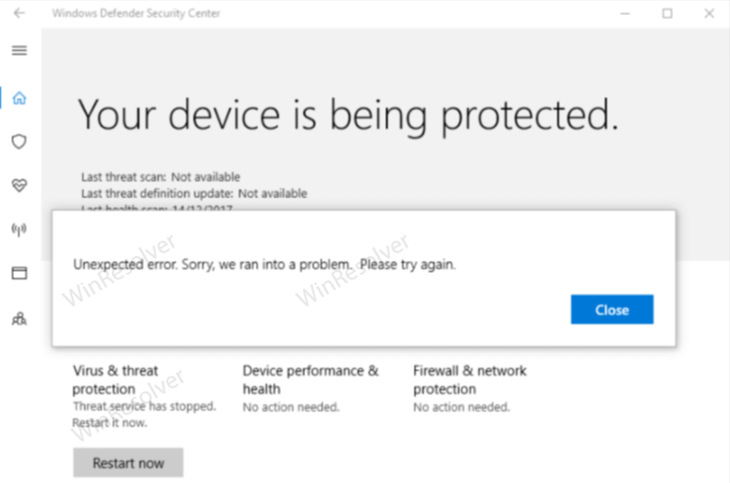 Fix - Windows 10 Defender Threat Service has stopped. Restart it now