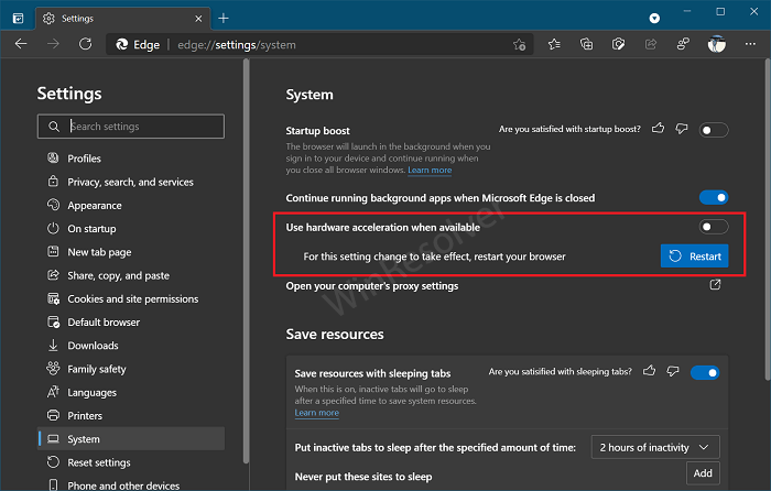 Use hardware acceleration when available in Microsoft edge