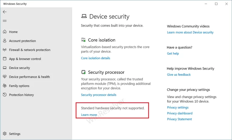 Fix - Standard Hardware Security not Supported in Windows 11/10